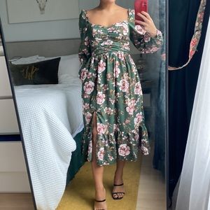 Green floral midi dress